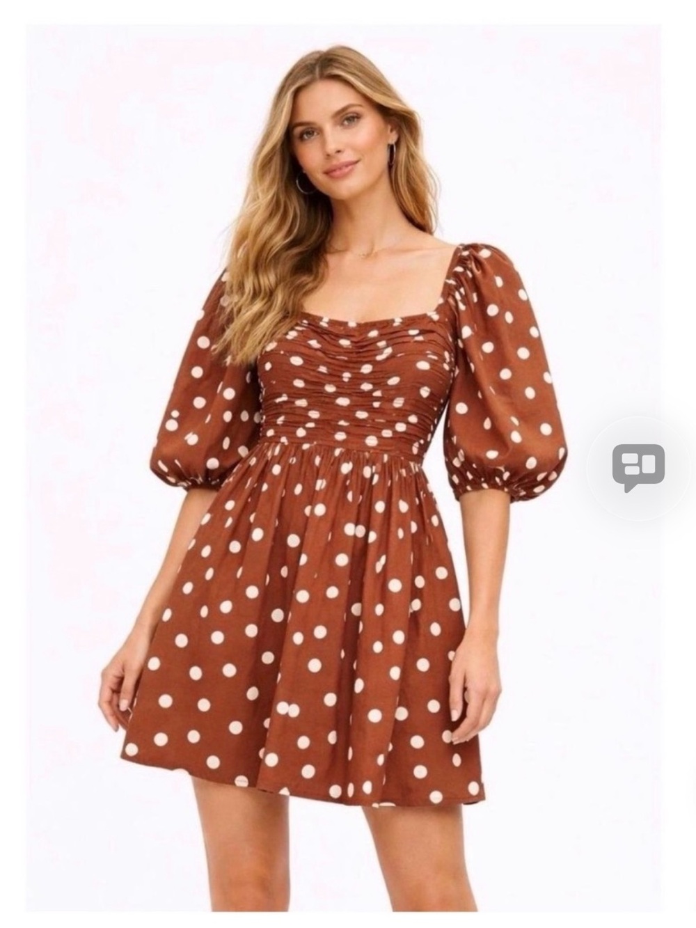 Abercrombie & Fitch Vanessa Brown Polka Dot Puff-Sleeve Mini Dress